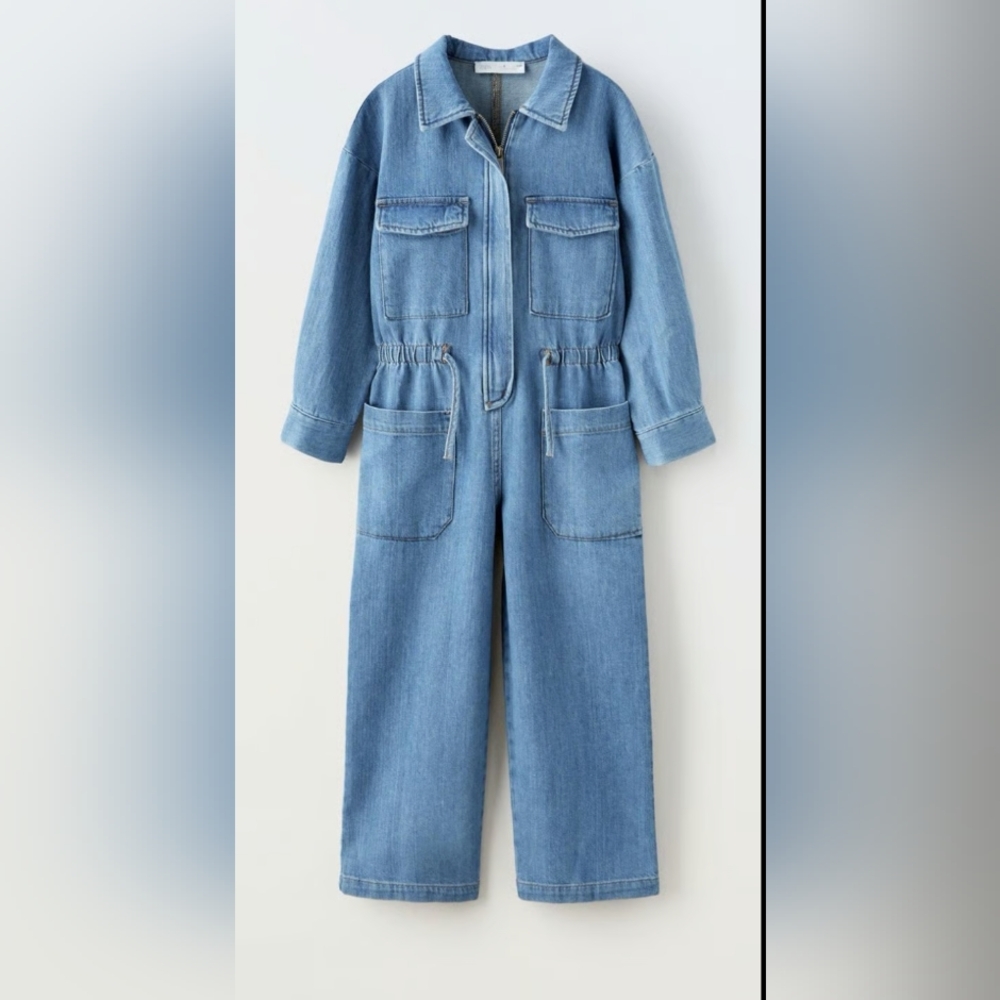 NWT Zara Blue Denim Jumpsuit Relaxed Fit